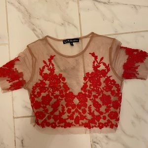 For love and lemons red lace crop top